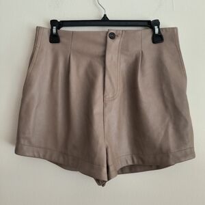 Avec Les Filles Camel Faux Leather High Waist Shorts Medium